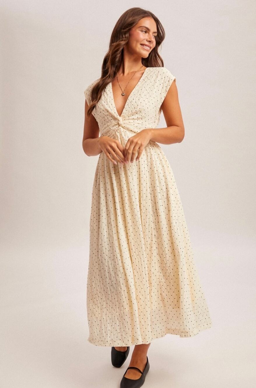 Hem & Thread Polka Dot Twist V‑Neck Maxi Dress Women’s Small NWT